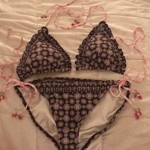 Brown White & Pink Mandala Print Bikini SZ MD